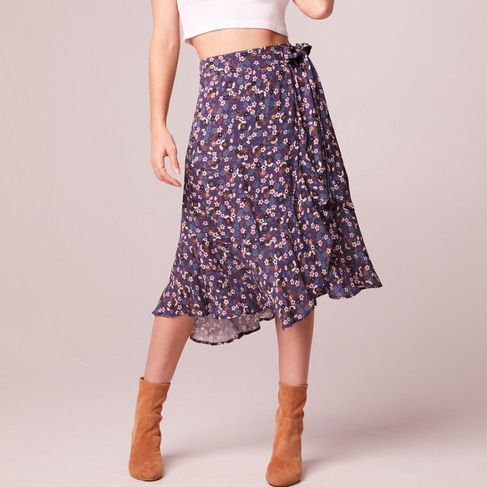 Band of Gypsies Floral Blue Midi Skirt